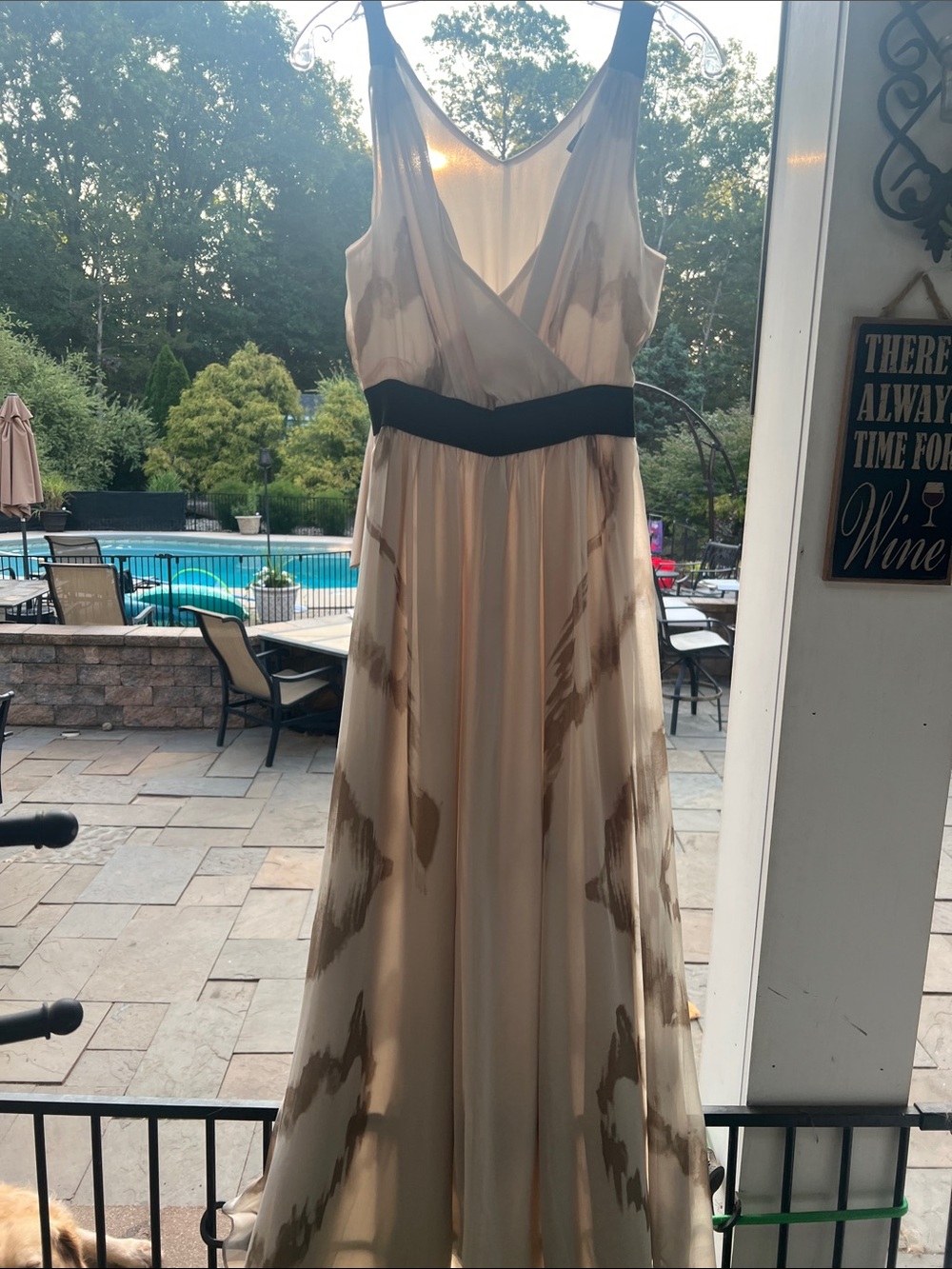 Express Beige Maxi Dress with Black Waistband and Taupe Accents